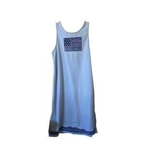 Vintage Blair Patriotic Denim Shift Dress Comfy Casual 50" L Size M